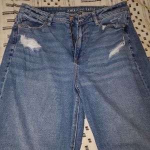 American Eagle size 14 mom jeans.  Straight cut, light distressing as shown